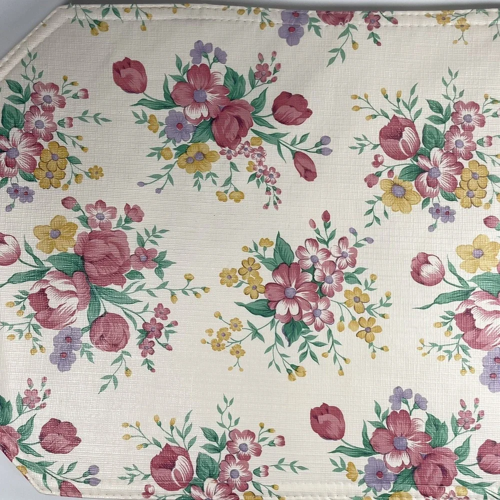 Vintage Floral Design Vinly Placemats Reversible Set Of 4 Tulips